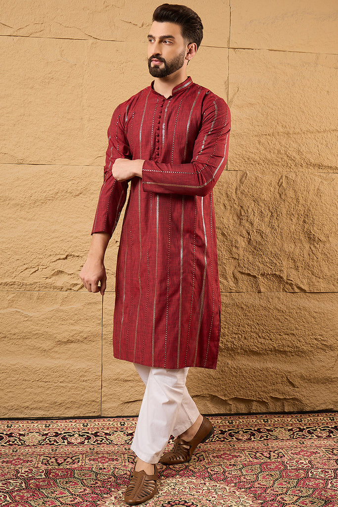 Maroon Cotton Solid Embroidered Straight Kurta MKU1124