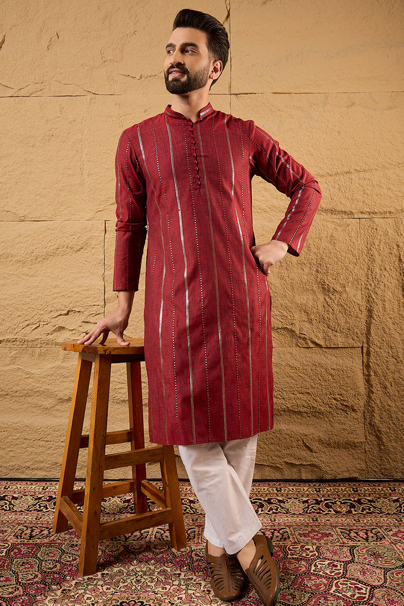 Maroon Cotton Solid Embroidered Straight Kurta MKU1124
