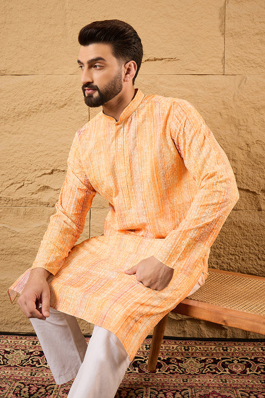 Orange Viscose Rayon Abstract Embroidered Straight Kurta MKU1125