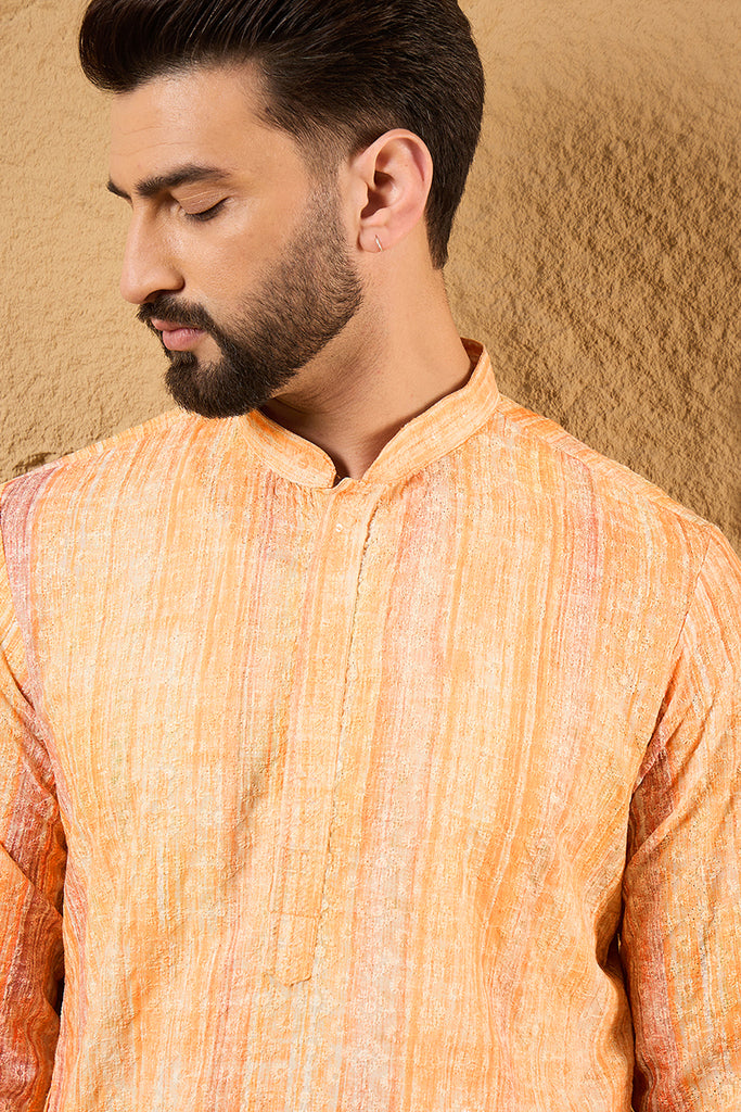Orange Viscose Rayon Abstract Embroidered Straight Kurta MKU1125