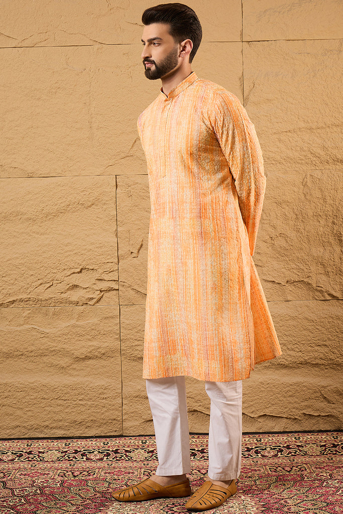 Orange Viscose Rayon Abstract Embroidered Straight Kurta MKU1125