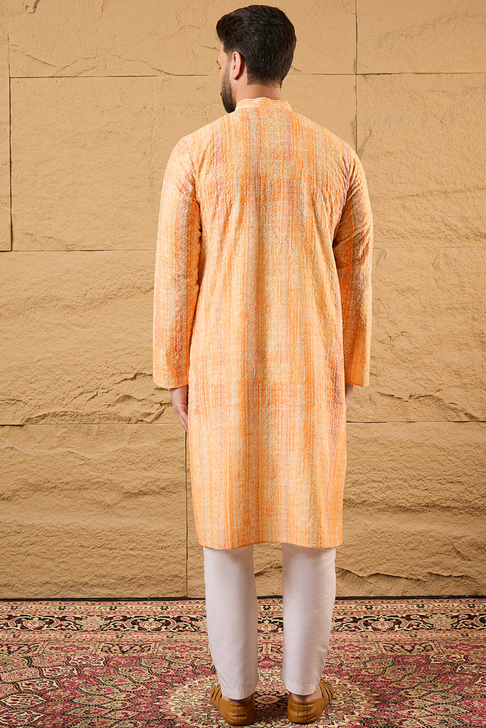 Orange Viscose Rayon Abstract Embroidered Straight Kurta MKU1125