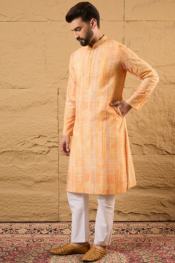 Orange Viscose Rayon Abstract Embroidered Straight Kurta MKU1125