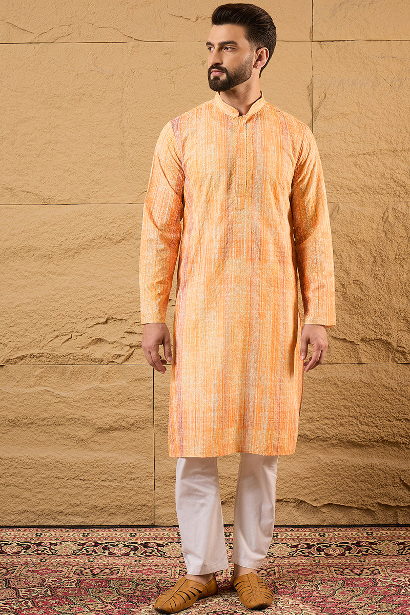 Orange Viscose Rayon Abstract Embroidered Straight Kurta MKU1125
