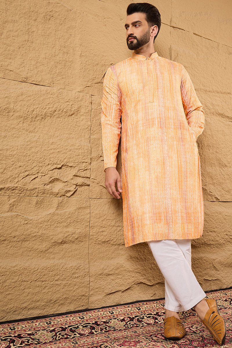 Orange Viscose Rayon Abstract Embroidered Straight Kurta MKU1125