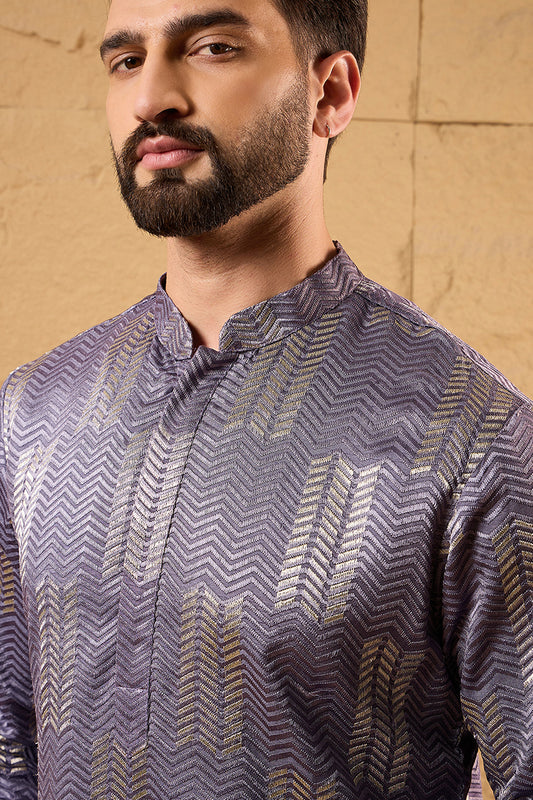 Purple Silk Blend Solid Embroidered Straight Kurta MKU1137
