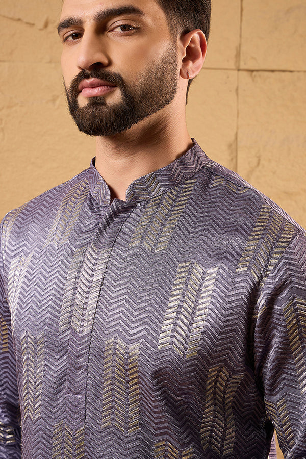 Purple Silk Blend Solid Embroidered Straight Kurta MKU1137