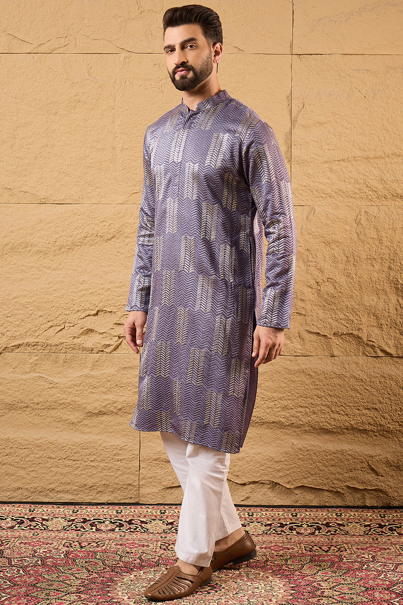 Purple Silk Blend Solid Embroidered Straight Kurta MKU1137