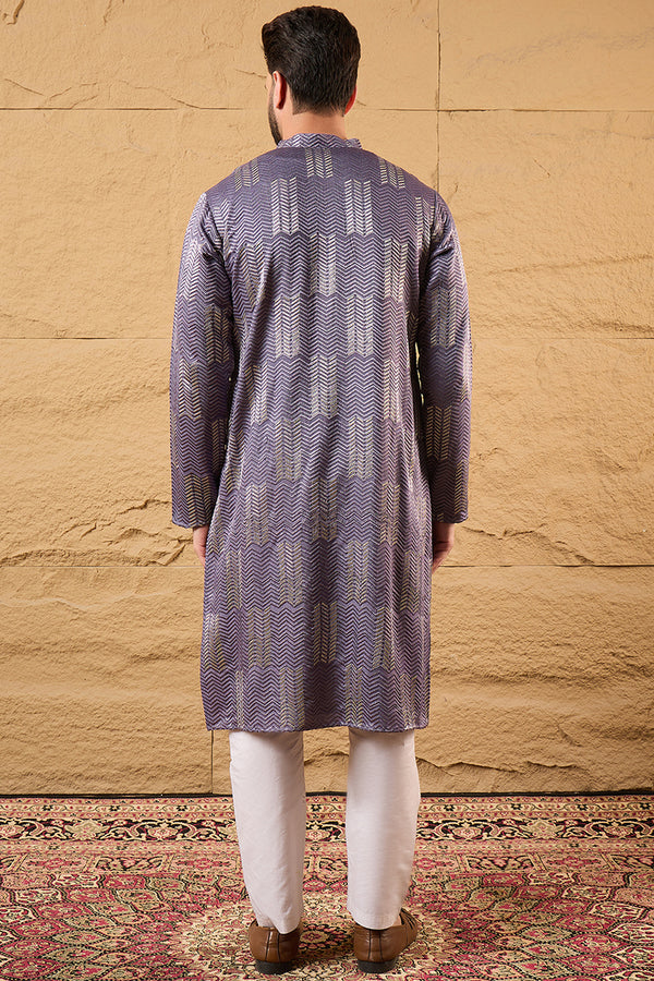 Purple Silk Blend Solid Embroidered Straight Kurta MKU1137