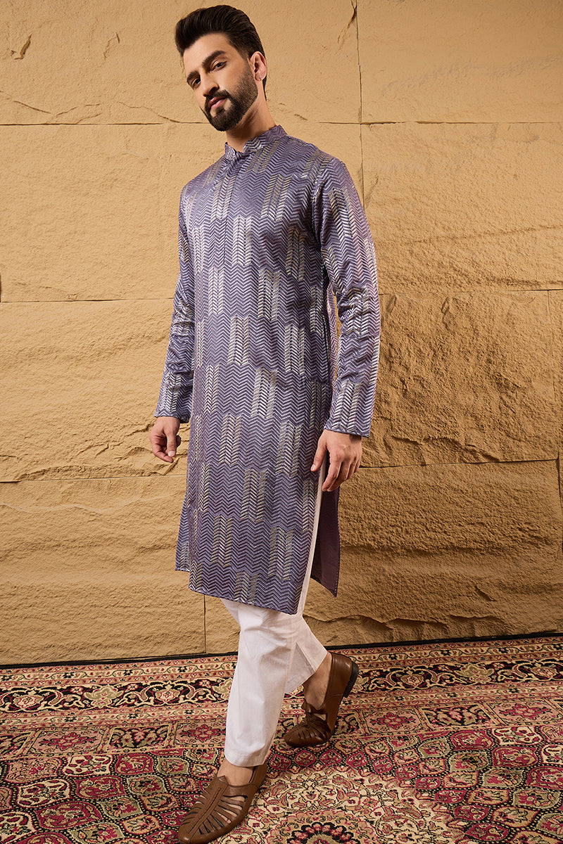 Purple Silk Blend Solid Embroidered Straight Kurta MKU1137