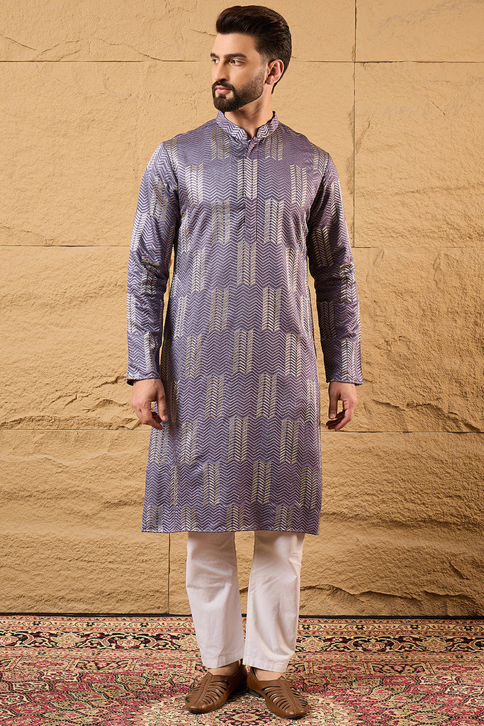 Purple Silk Blend Solid Embroidered Straight Kurta MKU1137