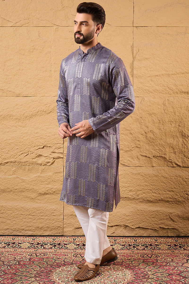 Purple Silk Blend Solid Embroidered Straight Kurta MKU1137