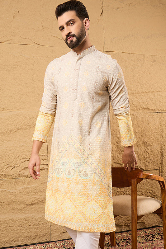 Yellow Viscose Rayon Ethnic Motifs Embroidered Straight Kurta MKU1138