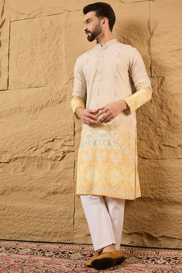 Yellow Viscose Rayon Ethnic Motifs Embroidered Straight Kurta MKU1138