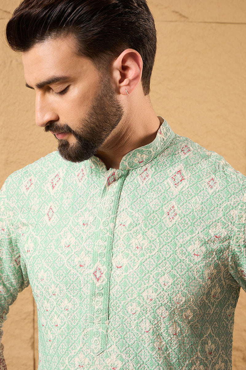 Teal Viscose Rayon Ethnic Motifs Embroidered Straight Kurta MKU1139