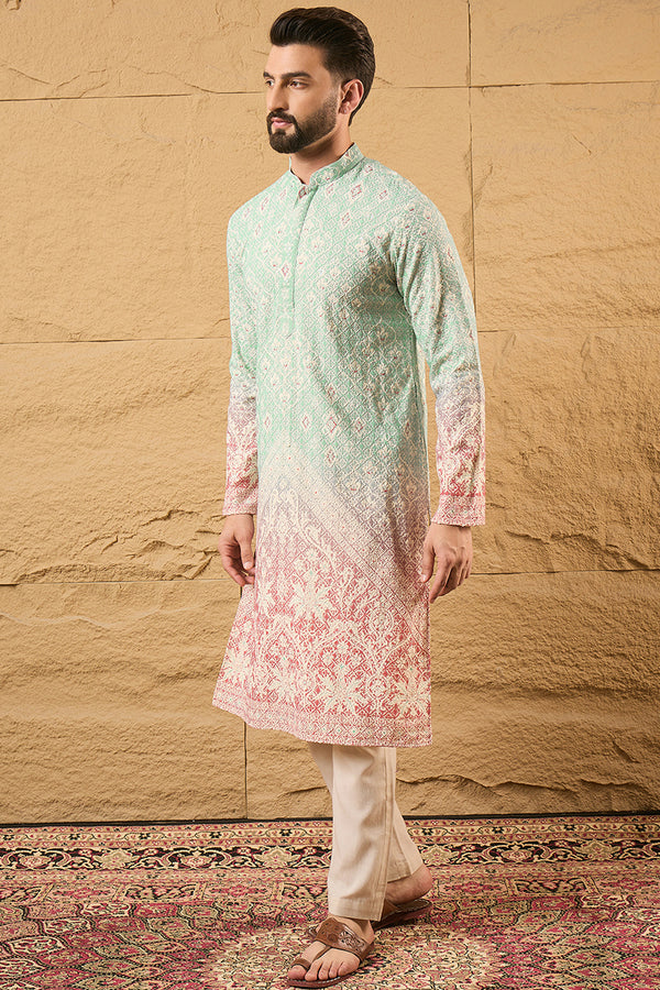 Teal Viscose Rayon Ethnic Motifs Embroidered Straight Kurta MKU1139