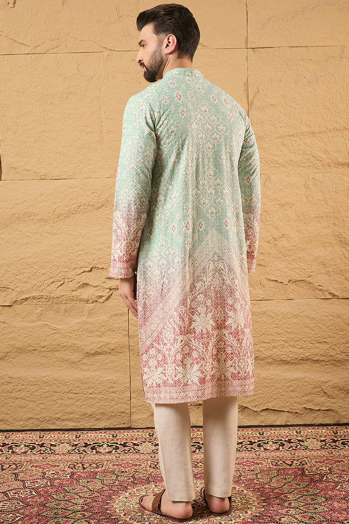Teal Viscose Rayon Ethnic Motifs Embroidered Straight Kurta MKU1139