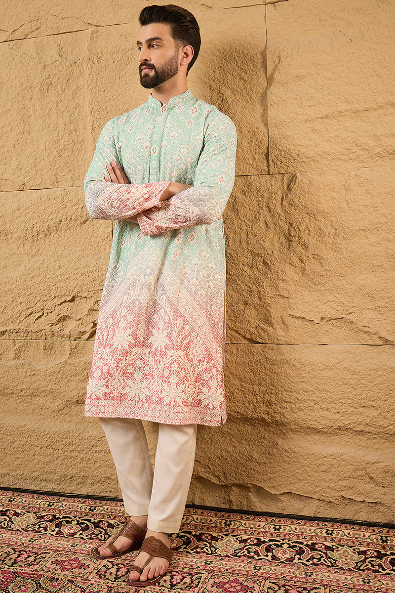 Teal Viscose Rayon Ethnic Motifs Embroidered Straight Kurta MKU1139
