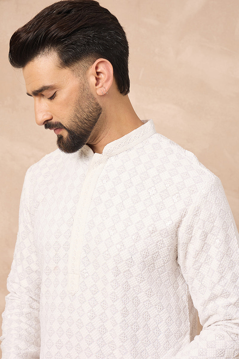 White Viscose Rayon Solid Embroidered Straight Kurta MKU1140