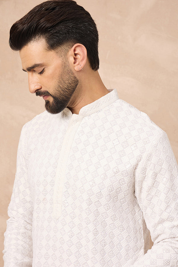White Viscose Rayon Solid Embroidered Straight Kurta MKU1140