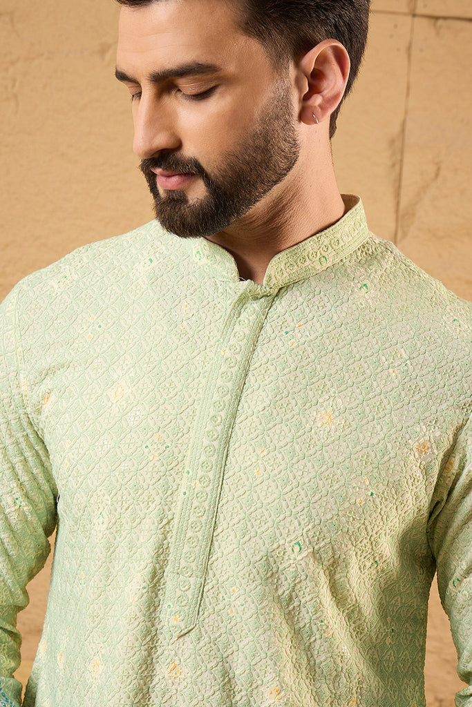 Green Viscose Rayon Bandhani Embroidered Straight Kurta MKU1141