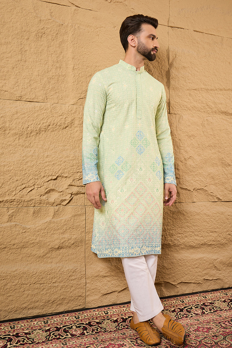 Green Viscose Rayon Bandhani Embroidered Straight Kurta MKU1141