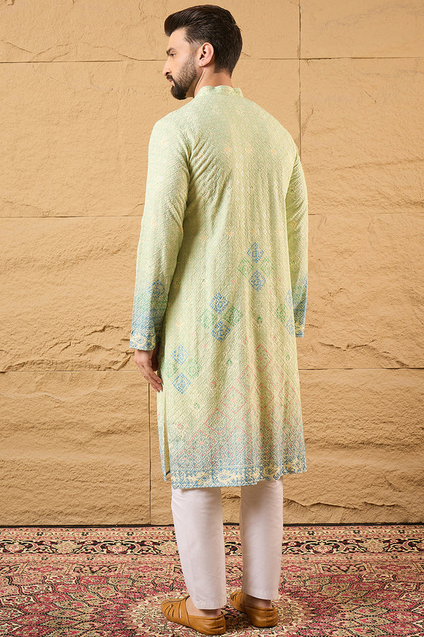 Green Viscose Rayon Bandhani Embroidered Straight Kurta MKU1141