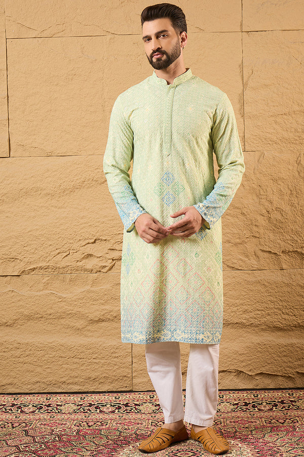 Green Viscose Rayon Bandhani Embroidered Straight Kurta MKU1141