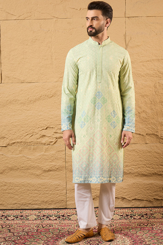 Green Bandhani Embroidered Chikankari Straight Kurta HMKU1141