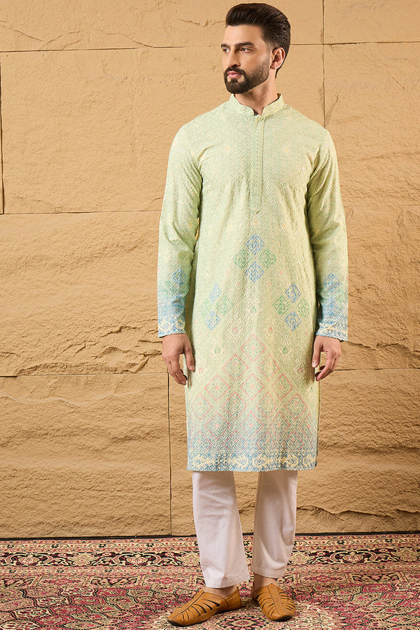 Green Viscose Rayon Bandhani Embroidered Straight Kurta MKU1141