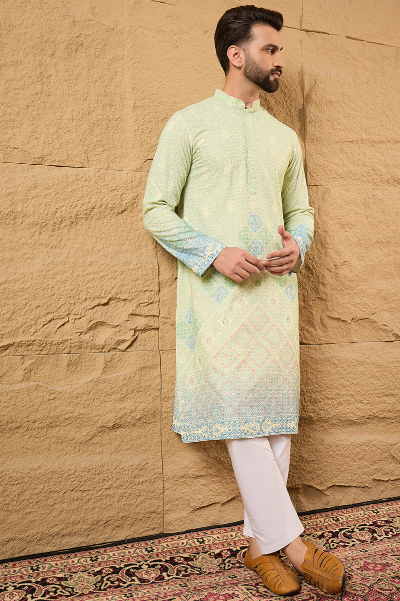 Green Viscose Rayon Bandhani Embroidered Straight Kurta MKU1141