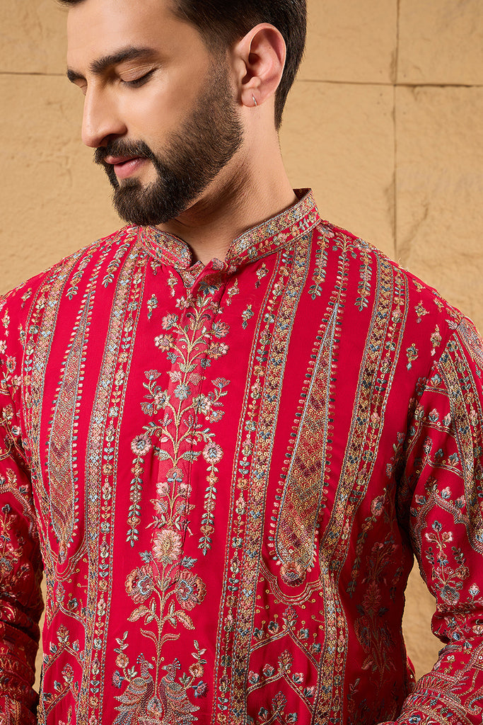 Pink Georgette Solid Embroidered Straight Kurta MKU1160