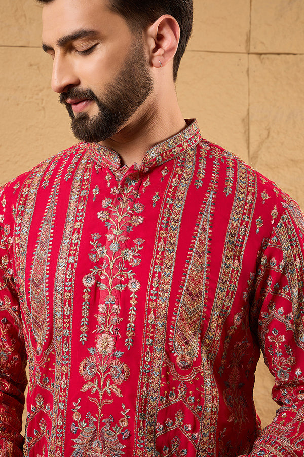 Pink Georgette Solid Embroidered Straight Kurta MKU1160