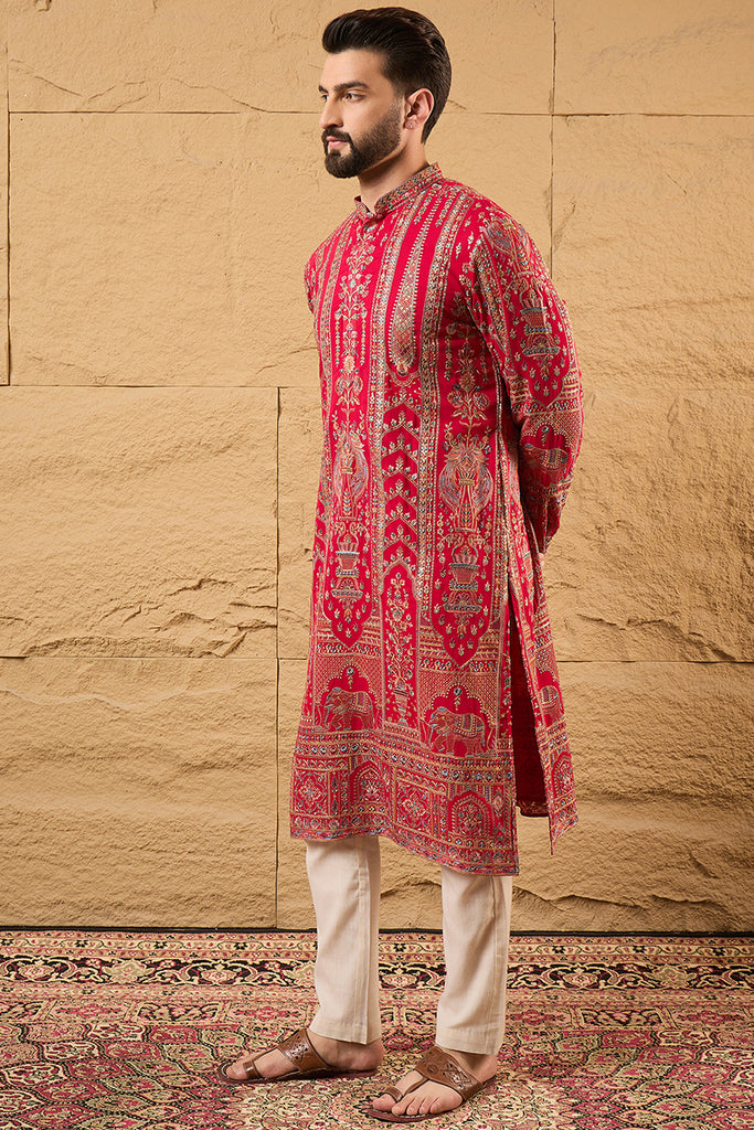 Pink Georgette Solid Embroidered Straight Kurta MKU1160