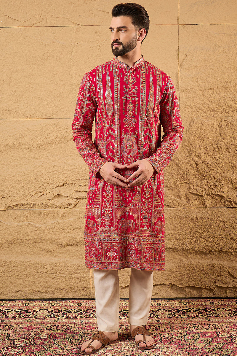 Pink Georgette Solid Embroidered Straight Kurta MKU1160