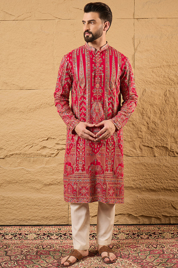 Pink Georgette Solid Embroidered Straight Kurta MKU1160