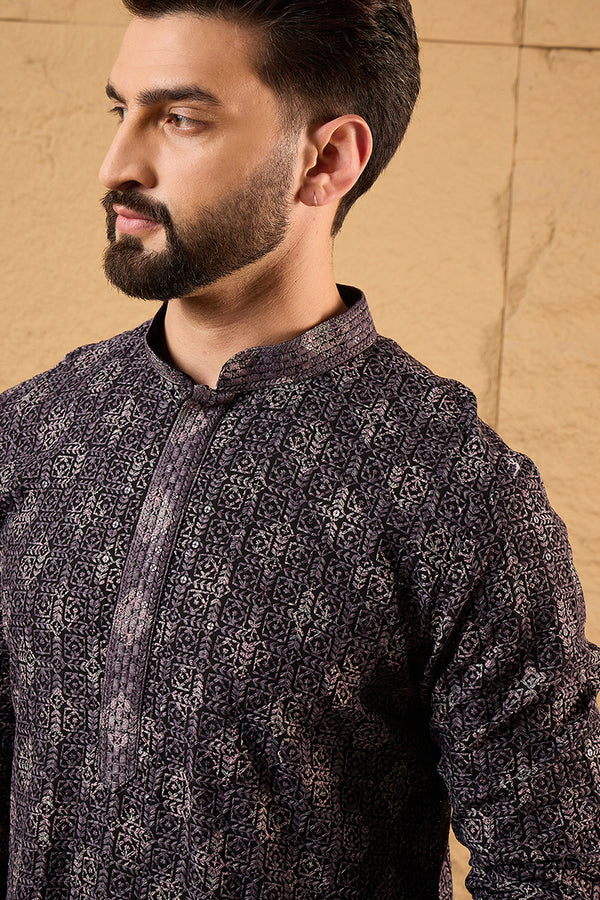 Black Viscose Rayon Ethnic Motifs Embroidered Straight Kurta MKU1165