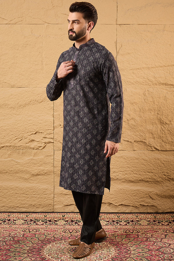 Grey Viscose Rayon Ethnic Motifs Embroidered Chikankari Straight Kurta With Pant Set MKSET1165