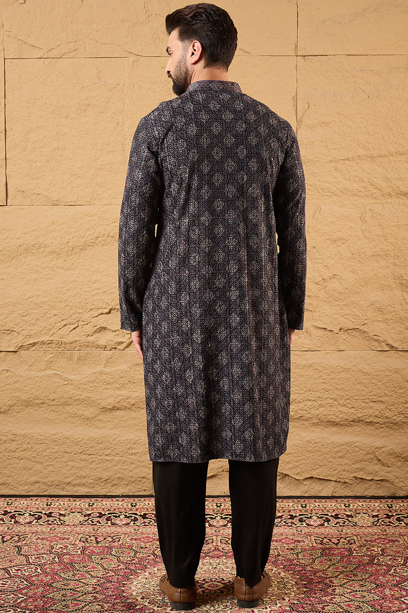 Grey Viscose Rayon Ethnic Motifs Embroidered Chikankari Straight Kurta With Pant Set MKSET1165