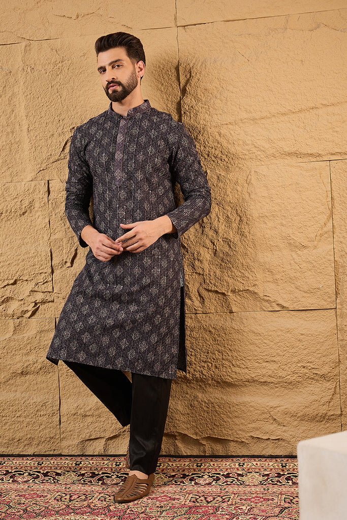 Black Viscose Rayon Ethnic Motifs Embroidered Straight Kurta MKU1165