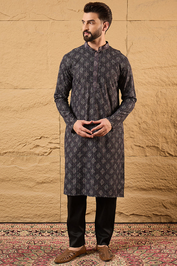 Grey Viscose Rayon Ethnic Motifs Embroidered Chikankari Straight Kurta With Pant Set MKSET1165