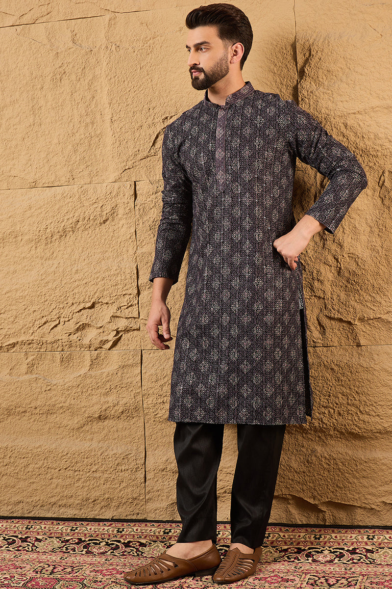 Black Viscose Rayon Ethnic Motifs Embroidered Straight Kurta MKU1165