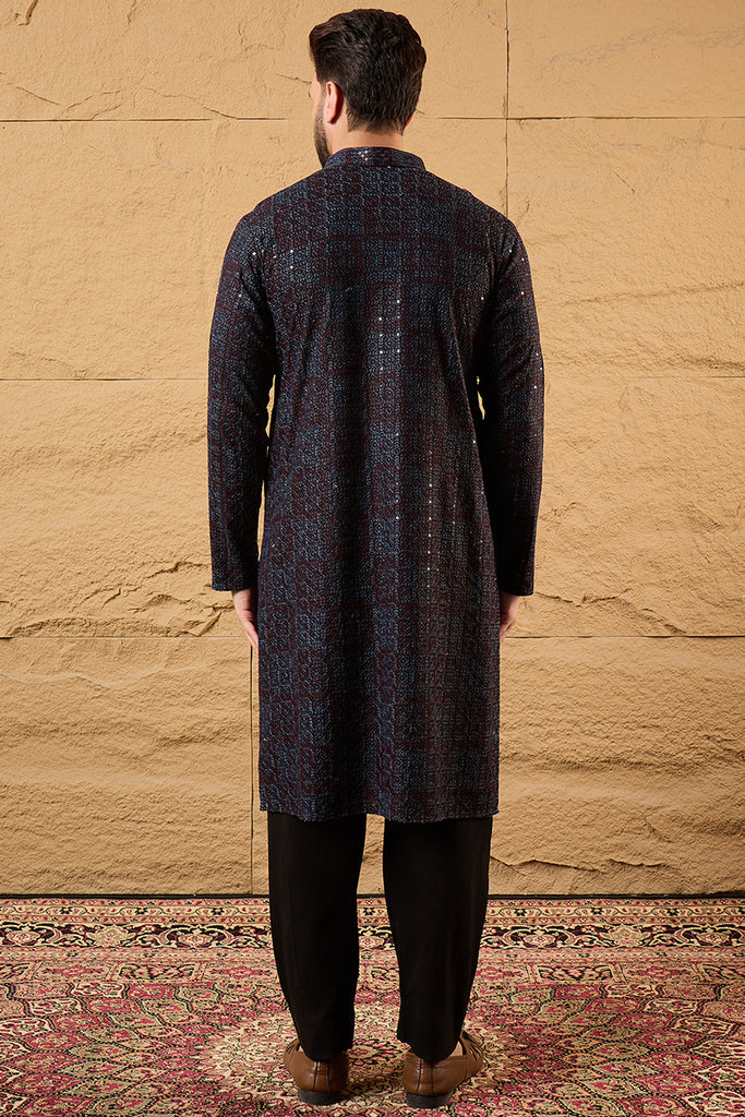 Black Viscose Rayon Geometric Embroidered Chikankari Straight Kurta With Pant Set MKSET1166