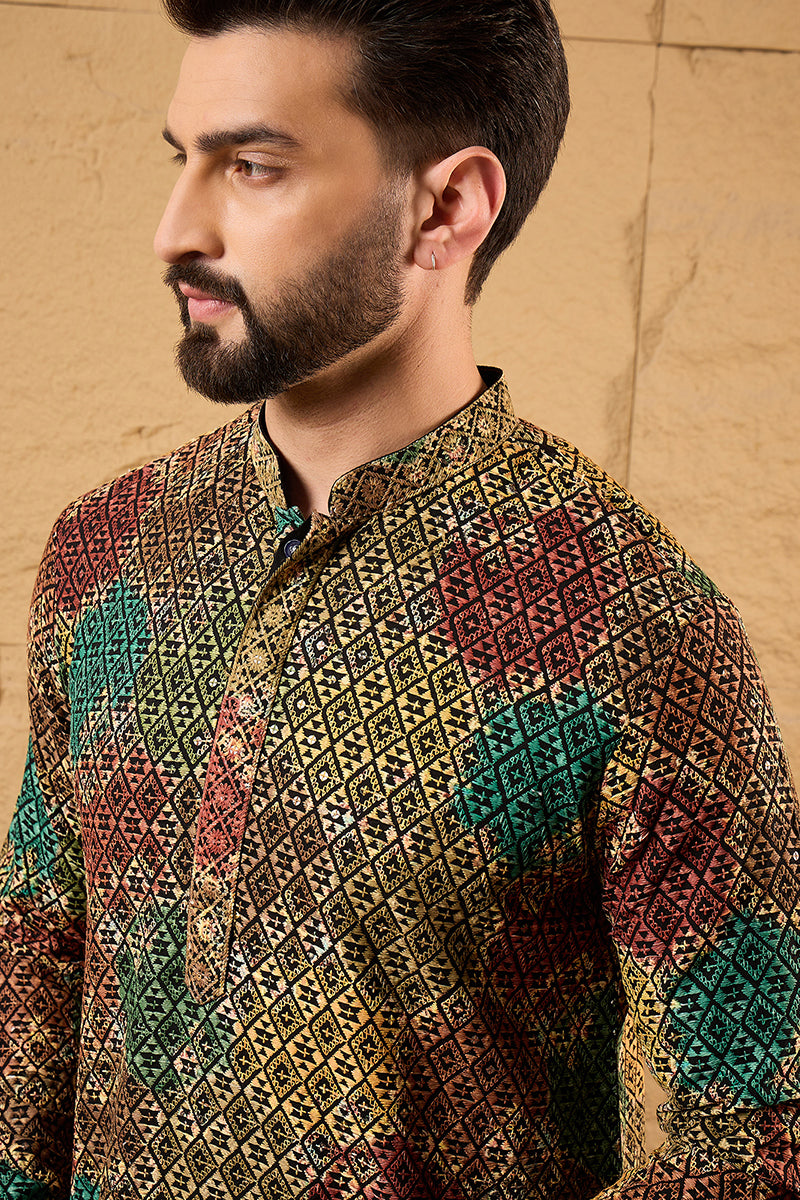Black Viscose Rayon Geometric Embroidered Straight Kurta MKU1180