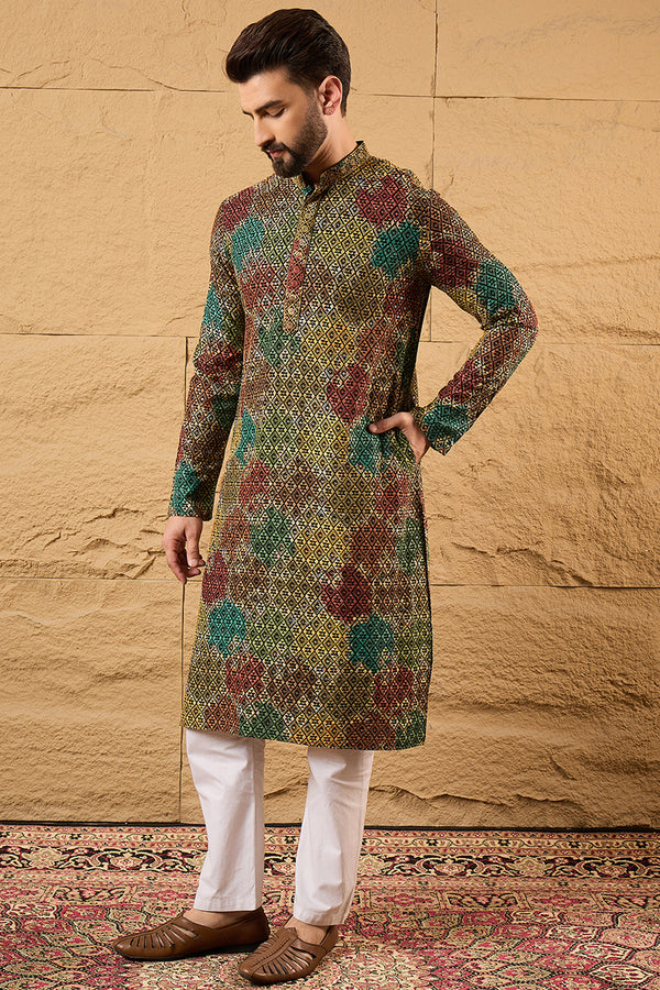 Black Viscose Rayon Geometric Embroidered Straight Kurta MKU1180