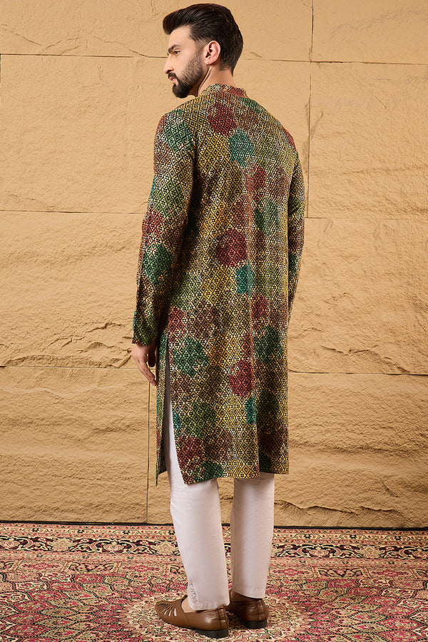 Multi Viscose Rayon Geometric Embroidered Chikankari Straight Kurta HOPMKU1180