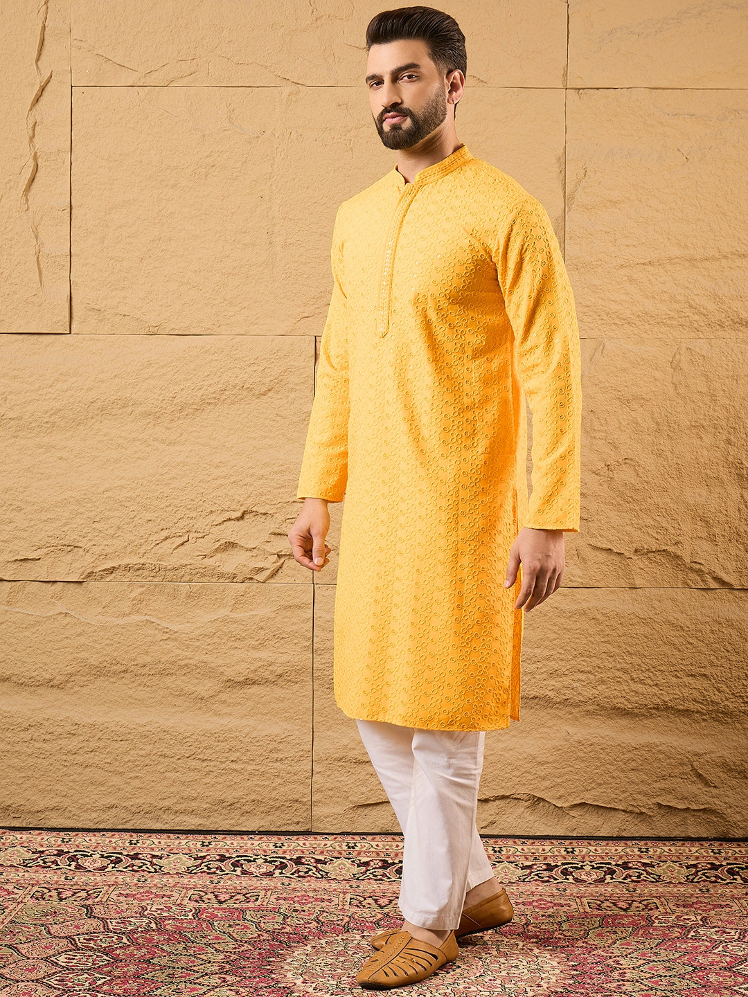 Yellow Viscose Rayon Embroidered Chikankari Straight Kurta MKU1186