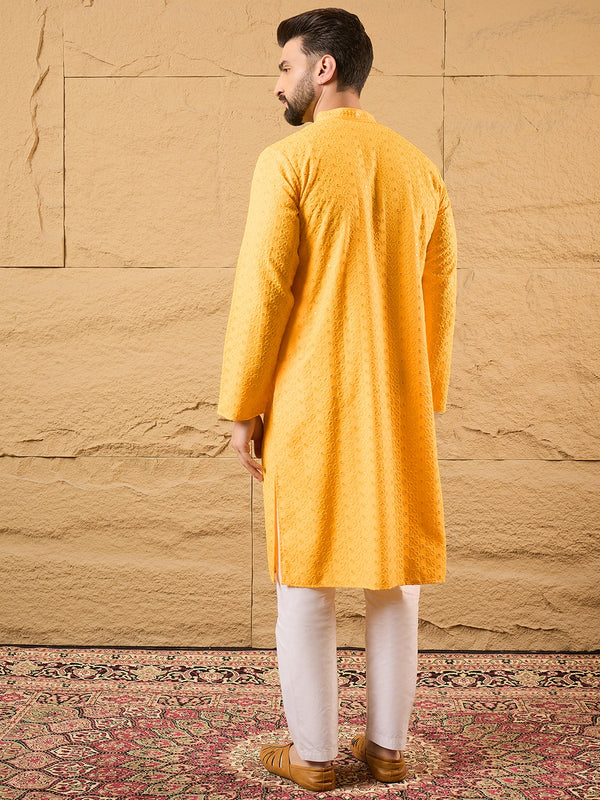 Yellow Viscose Rayon Embroidered Chikankari Straight Kurta MKU1186