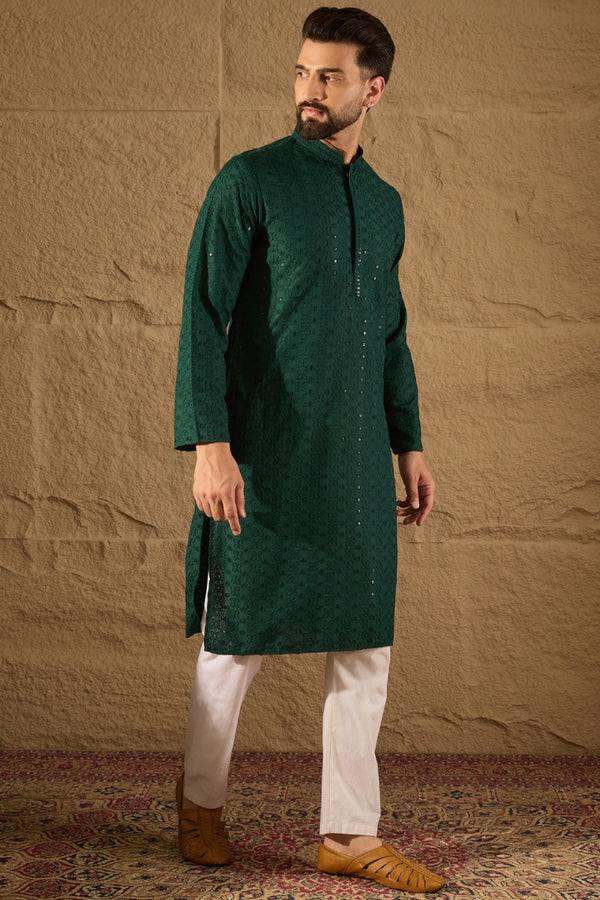 Green Viscose Rayon Solid Embroidered Straight Kurta MKU1188