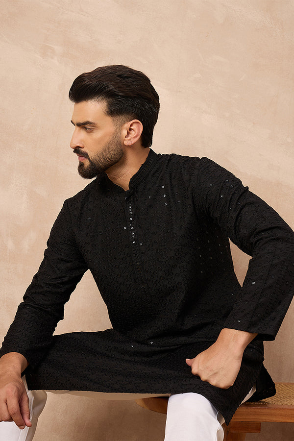 Black Viscose Rayon Solid Embroidered Straight Kurta MKU1190